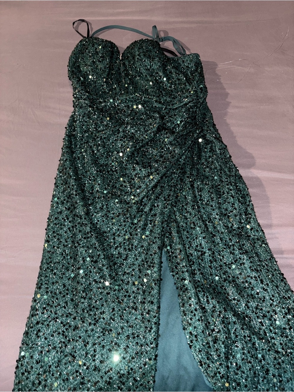 Unithorse Teal Sequin Strapless Evening Gown